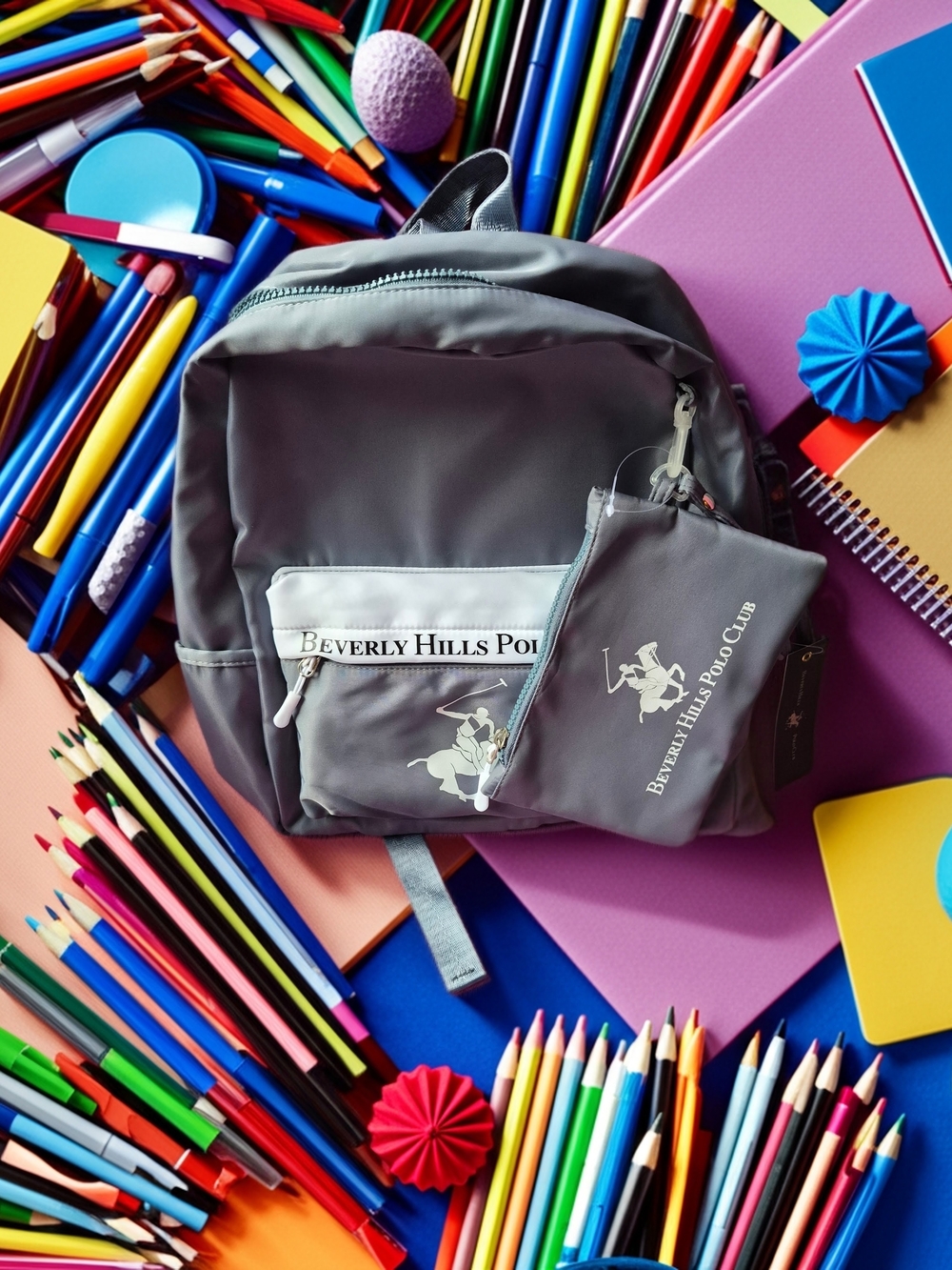 Beverly Hills Polo Club Kids Gray Backpack with Detachable Pouch